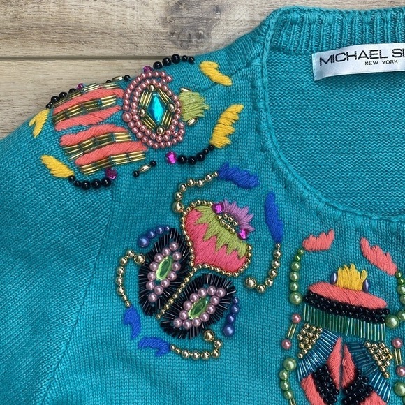 Michael Simon Sweaters - Vintage Michael Simon Scarab Beetle Sweater Unique Insect Beaded‎ Twee